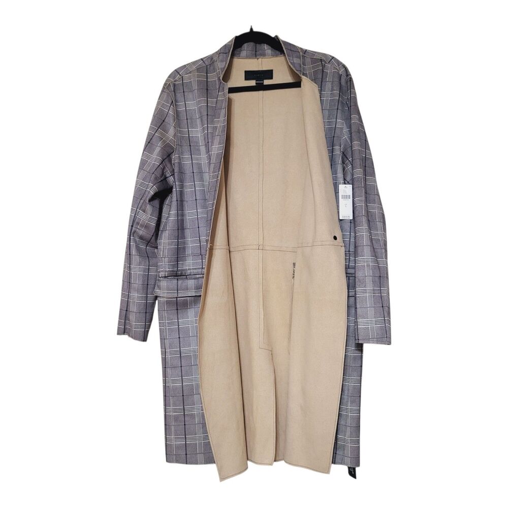 Blank NYC Anthropologie Renegade Gray Plaid Longline Jacket Faux Suede L New - Picture 6 of 9